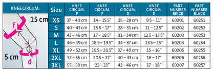 medi protect Seamless Knit Knee Support w/ Silicone Top Band, Size Chart