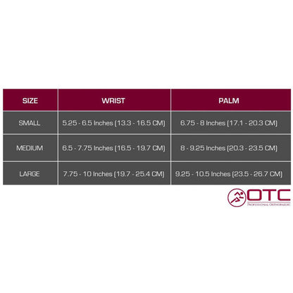 OTC Low-Profile Wrist Brace, Size Chart