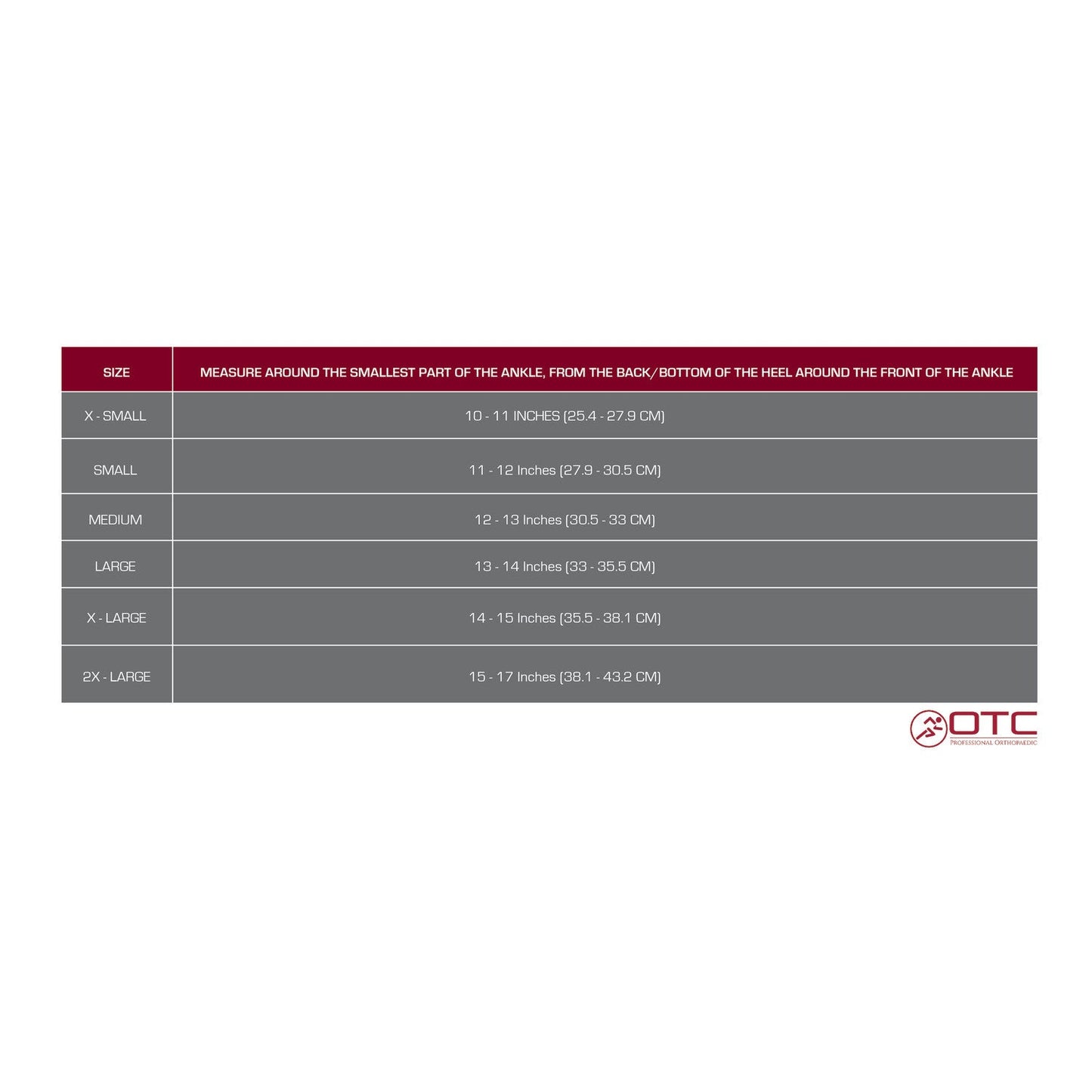 OTC Ankle Stabilizer - Heel Locking Straps, Size Chart