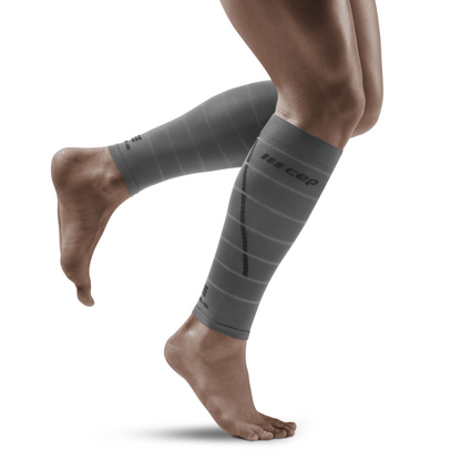 Reflective Compression Calf Sleeves, Men, Grey/Silver